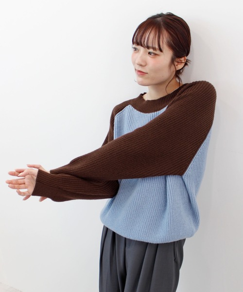 ABYS（アビス）の「ラグランバイカラーニット（ニット/セーター・レディース・ブルー/グリーン/レッド・FREE）」の7枚目の写真