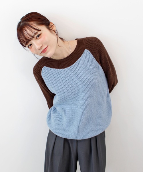 ABYS（アビス）の「ラグランバイカラーニット（ニット/セーター・レディース・ブルー/グリーン/レッド・FREE）」の8枚目の写真