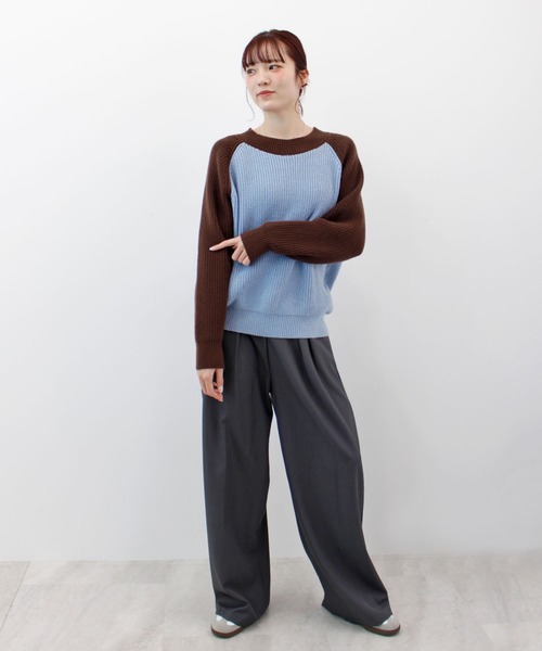 ABYS（アビス）の「ラグランバイカラーニット（ニット/セーター・レディース・ブルー/グリーン/レッド・FREE）」の9枚目の写真