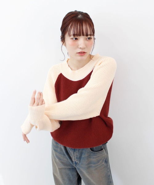 ABYS（アビス）の「ラグランバイカラーニット（ニット/セーター・レディース・ブルー/グリーン/レッド・FREE）」の17枚目の写真