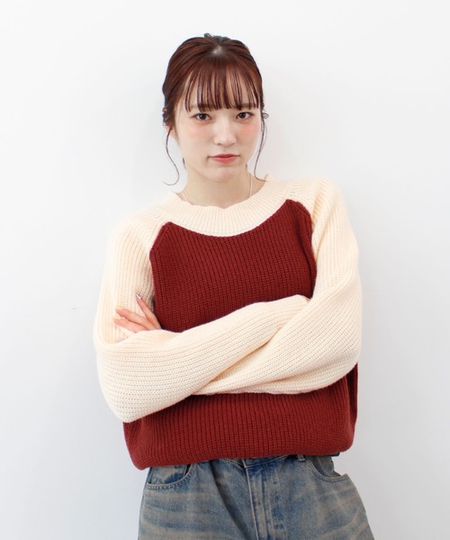 ABYS（アビス）の「ラグランバイカラーニット（ニット/セーター・レディース・ブルー/グリーン/レッド・FREE）」の19枚目の写真