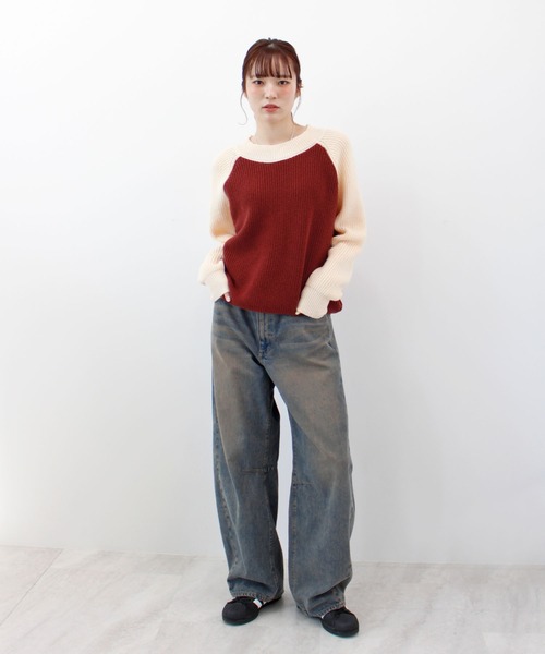 ABYS（アビス）の「ラグランバイカラーニット（ニット/セーター・レディース・ブルー/グリーン/レッド・FREE）」の20枚目の写真