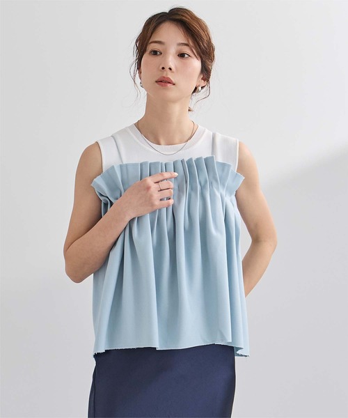 UR'S（ユアーズ）の「シェルプリーツキャミトップス（キャミソール・レディース・ホワイト/ブルー/チャコール・L/M/S）」の3枚目の写真