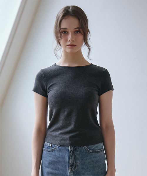 VEM.VER（ベンバー）の「ベイビーリップハーフスリーブTシャツ_チャコール（Tシャツ/カットソー・レディース・チャコール・FREE）」の5枚目の写真