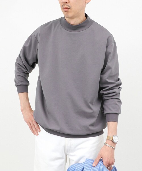 NOLLEY’S（ノーリーズ）の「モックネック長袖Tシャツ/ロンT/オーバーサイズ/26SS（Tシャツ/カットソー・メンズ・ホワイト/チャコールグレー/ベージュ・S/L/M）」の3枚目の写真