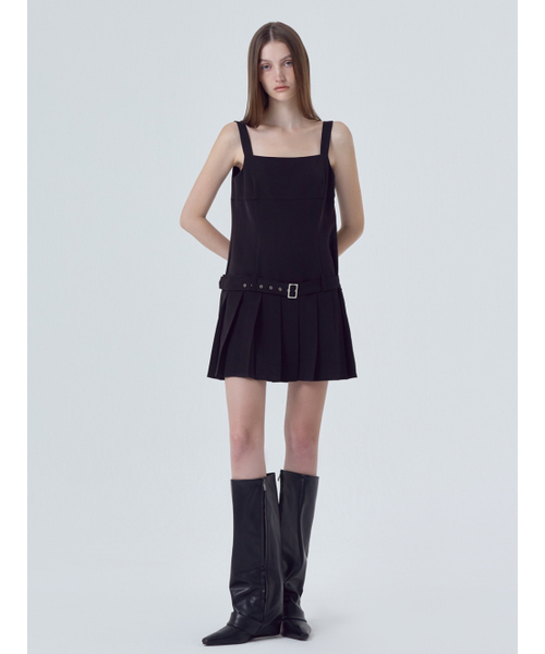 ETMON(エトモン)の「Low Pleats Belt Mini Dress, Black(ワンピース・レディース・その他・S)」の1枚目の写真