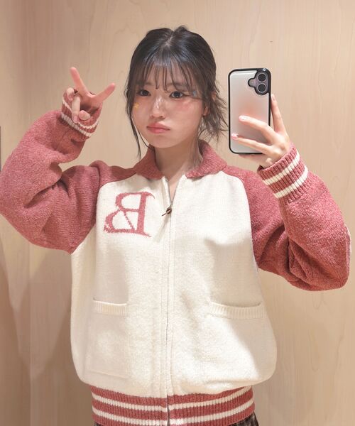 BELLOL(ベロエル)の「Big logo ribbon knit zip-Up PINK(ニット/セーター・レディース・その他・FREE)」の5枚目の写真