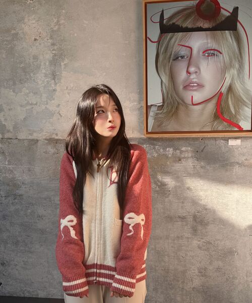 BELLOL(ベロエル)の「Big logo ribbon knit zip-Up PINK(ニット/セーター・レディース・その他・FREE)」の6枚目の写真