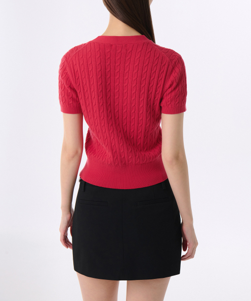 MUSINSA STANDARD WOMAN（ムシンサスタンダードウーマン）の「ウィメンズケーブル半袖カーディガン[レッド]（カーディガン/ボレロ・レディース・その他・LARGE/SMALL/MEDIUM/X-SMALL）」の2枚目の写真