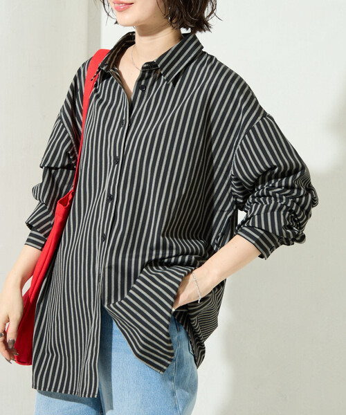 FREAK'S STORE（フリークスストア）の「限定展開　ストライプ バック レースアップ シャツ（シャツ/ブラウス・レディース・ブラック/ベージュ/ブラウン・ﾌﾘ-）」の3枚目の写真
