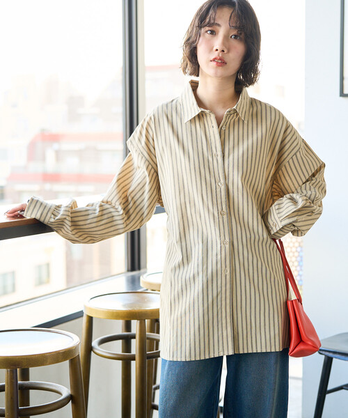 FREAK'S STORE（フリークスストア）の「限定展開　ストライプ バック レースアップ シャツ（シャツ/ブラウス・レディース・ブラック/ベージュ/ブラウン・ﾌﾘ-）」の8枚目の写真