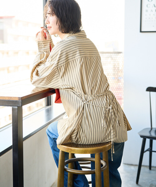 FREAK'S STORE（フリークスストア）の「限定展開　ストライプ バック レースアップ シャツ（シャツ/ブラウス・レディース・ブラック/ベージュ/ブラウン・ﾌﾘ-）」の11枚目の写真