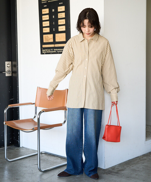 FREAK'S STORE（フリークスストア）の「限定展開　ストライプ バック レースアップ シャツ（シャツ/ブラウス・レディース・ブラック/ベージュ/ブラウン・ﾌﾘ-）」の5枚目の写真