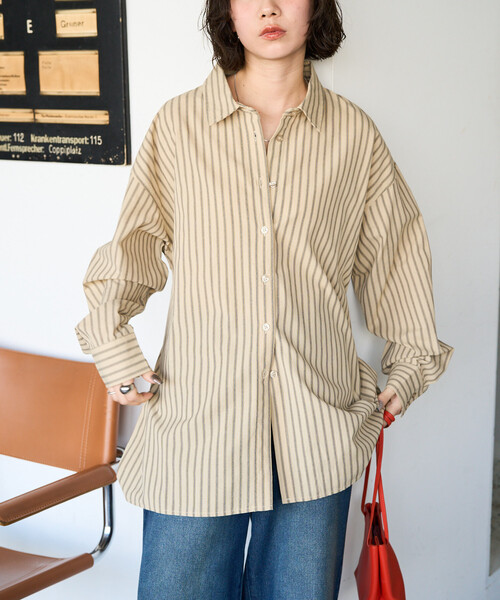 FREAK'S STORE（フリークスストア）の「限定展開　ストライプ バック レースアップ シャツ（シャツ/ブラウス・レディース・ブラック/ベージュ/ブラウン・ﾌﾘ-）」の6枚目の写真