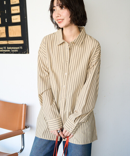 FREAK'S STORE（フリークスストア）の「限定展開　ストライプ バック レースアップ シャツ（シャツ/ブラウス・レディース・ブラック/ベージュ/ブラウン・ﾌﾘ-）」の7枚目の写真