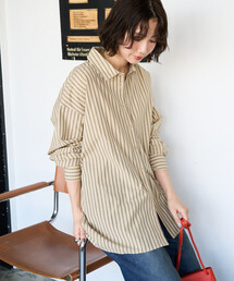 限定展開 ストライプ バック レースアップ シャツ