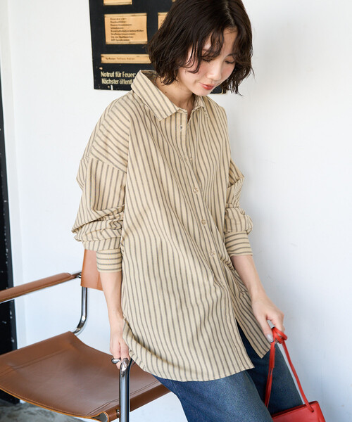 FREAK'S STORE（フリークスストア）の「限定展開　ストライプ バック レースアップ シャツ（シャツ/ブラウス・レディース・ブラック/ベージュ/ブラウン・ﾌﾘ-）」の2枚目の写真
