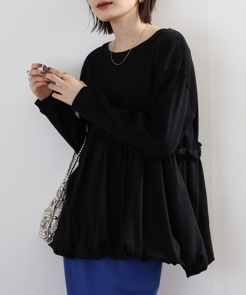 atONE(アットワン)の「ペプラム切替バルーントップス(Tシャツ/カットソー・レディース・オフホワイト/カーキ/ブラック・4L~5L/LL~3L/M-L)」の1枚目の写真