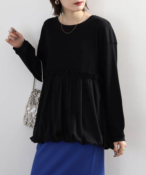 atONE(アットワン)の「ペプラム切替バルーントップス(Tシャツ/カットソー・レディース・オフホワイト/カーキ/ブラック・4L~5L/LL~3L/M-L)」の5枚目の写真