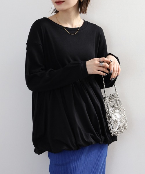 atONE(アットワン)の「ペプラム切替バルーントップス(Tシャツ/カットソー・レディース・オフホワイト/カーキ/ブラック・4L~5L/LL~3L/M-L)」の7枚目の写真