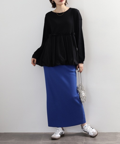 atONE(アットワン)の「ペプラム切替バルーントップス(Tシャツ/カットソー・レディース・オフホワイト/カーキ/ブラック・4L~5L/LL~3L/M-L)」の11枚目の写真