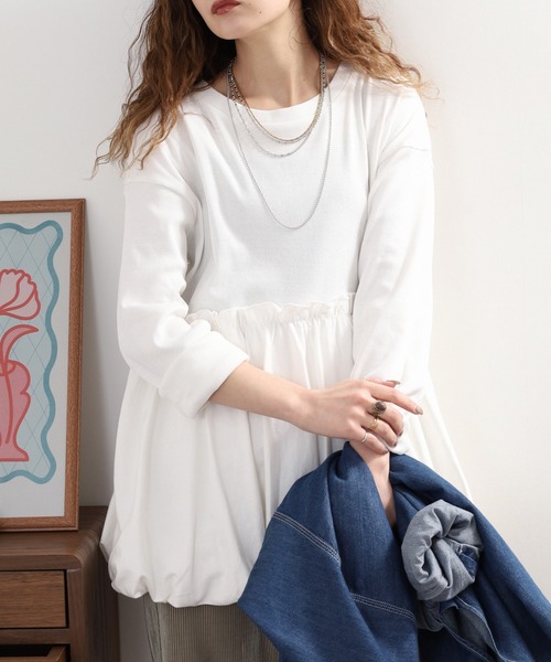 atONE(アットワン)の「ペプラム切替バルーントップス(Tシャツ/カットソー・レディース・オフホワイト/カーキ/ブラック・4L~5L/LL~3L/M-L)」の18枚目の写真