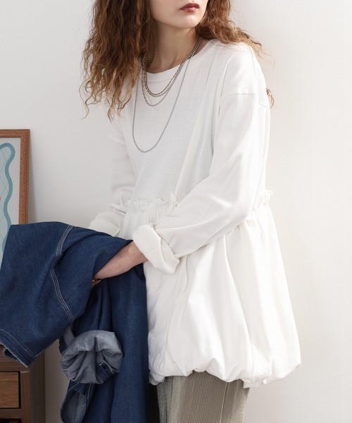 atONE(アットワン)の「ペプラム切替バルーントップス(Tシャツ/カットソー・レディース・オフホワイト/カーキ/ブラック・4L~5L/LL~3L/M-L)」の19枚目の写真