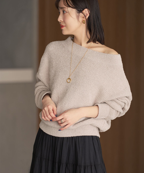 Noble（ノーブル）の「《WEB限定カラー・追加》ドライミックスモールニットプルオーバー（ニット/セーター・レディース・ベージュ/ライトグレー/ホワイト/サックスブルー/ベージュ系その他・FREE）」の4枚目の写真