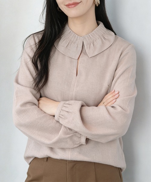 セール】プリーツ襟×キーネックブラウス（シャツ/ブラウス）｜ONEP