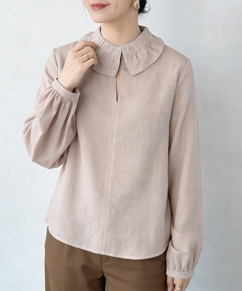 ONEP STAR（ワンピスター）の「プリーツ襟×キーネックブラウス（シャツ/ブラウス・レディース・ホワイト/ベージュ・MEDIUM/LARGE/X-LARGE）」の10枚目の写真