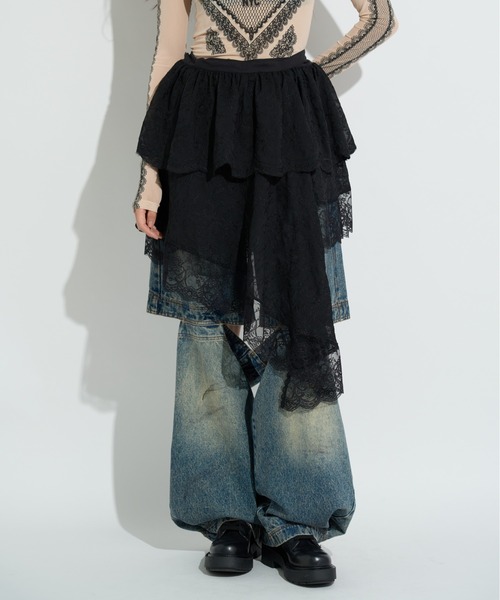 ANNA SUI NYC（アナ スイ エヌ ワイ シー）の「アシメレーススカート（スカート・レディース・ホワイト/ラベンダー/ブラック・FREE）」の2枚目の写真