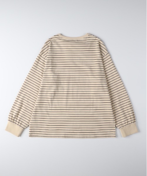 Right-on（ライトオン）の「【HONEYSUCKLE ROSE】マルチボーダーロングTシャツ (トレンドデザイン / リラックスフィット / 通気性抜群 / カジュアルシック)（その他トップス・レディース・ライトベージュ/ダークグリーン/ブラウン・M/L）」の15枚目の写真