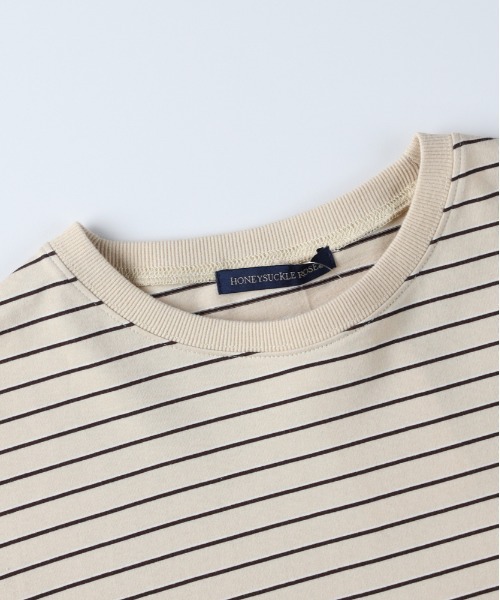 Right-on（ライトオン）の「【HONEYSUCKLE ROSE】マルチボーダーロングTシャツ (トレンドデザイン / リラックスフィット / 通気性抜群 / カジュアルシック)（その他トップス・レディース・ライトベージュ/ダークグリーン/ブラウン・M/L）」の16枚目の写真