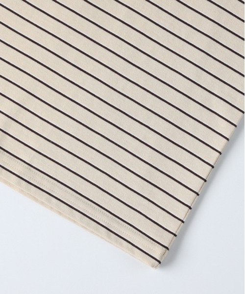 Right-on（ライトオン）の「【HONEYSUCKLE ROSE】マルチボーダーロングTシャツ (トレンドデザイン / リラックスフィット / 通気性抜群 / カジュアルシック)（その他トップス・レディース・ライトベージュ/ダークグリーン/ブラウン・M/L）」の17枚目の写真