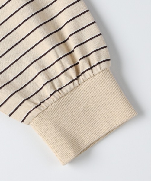 Right-on（ライトオン）の「【HONEYSUCKLE ROSE】マルチボーダーロングTシャツ (トレンドデザイン / リラックスフィット / 通気性抜群 / カジュアルシック)（その他トップス・レディース・ライトベージュ/ダークグリーン/ブラウン・M/L）」の18枚目の写真