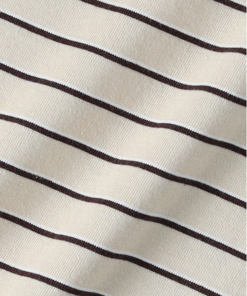 Right-on（ライトオン）の「【HONEYSUCKLE ROSE】マルチボーダーロングTシャツ (トレンドデザイン / リラックスフィット / 通気性抜群 / カジュアルシック)（その他トップス・レディース・ライトベージュ/ダークグリーン/ブラウン・M/L）」の20枚目の写真