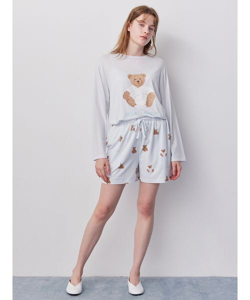 セール】抗菌防臭バスローブベア柄ショートパンツ（ルームウェア