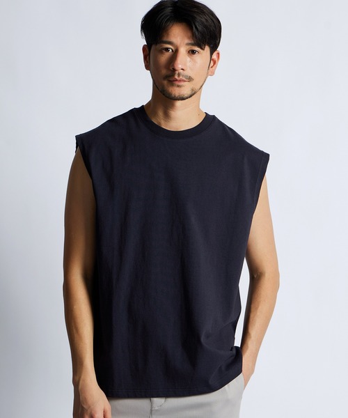LANVIN en Bleu(ランバンオンブルー)の「8オンス ノースリーブ Tシャツ(Tシャツ/カットソー・メンズ・オフホワイト/ブルーグレー/ブラック/ネイビー・52/50/48/46)」の2枚目の写真
