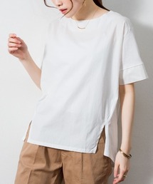 M-5L 異素材切り替え サイドスリットTシャツ 夏服