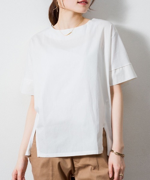 aity(アイティ)の「M-5L 異素材切り替え サイドスリットTシャツ 夏服(Tシャツ/カットソー・レディース・ブラック/オフホワイト・4L~5L/LL~3L/M~L)」の19枚目の写真