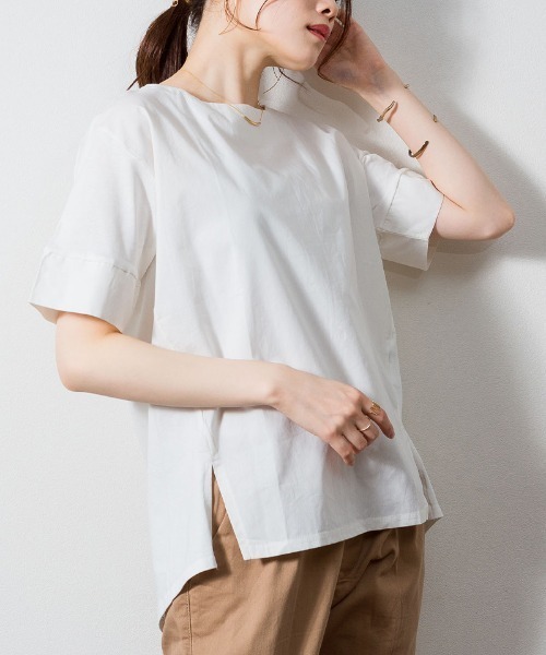 aity(アイティ)の「M-5L 異素材切り替え サイドスリットTシャツ 夏服(Tシャツ/カットソー・レディース・ブラック/オフホワイト・4L~5L/LL~3L/M~L)」の20枚目の写真