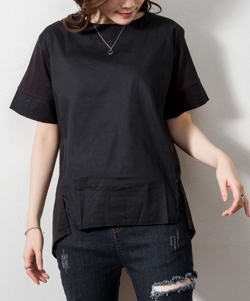 aity(アイティ)の「M-5L 異素材切り替え サイドスリットTシャツ 夏服(Tシャツ/カットソー・レディース・ブラック/オフホワイト・4L~5L/LL~3L/M~L)」の17枚目の写真