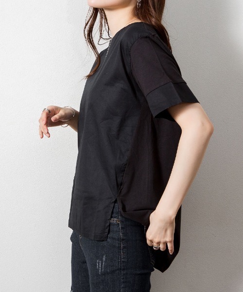 aity(アイティ)の「M-5L 異素材切り替え サイドスリットTシャツ 夏服(Tシャツ/カットソー・レディース・ブラック/オフホワイト・4L~5L/LL~3L/M~L)」の6枚目の写真