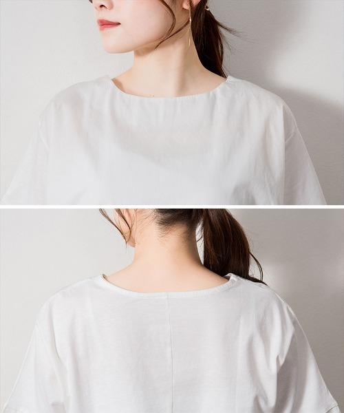 aity(アイティ)の「M-5L 異素材切り替え サイドスリットTシャツ 夏服(Tシャツ/カットソー・レディース・ブラック/オフホワイト・4L~5L/LL~3L/M~L)」の11枚目の写真