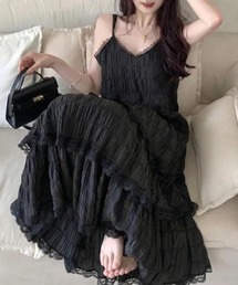 レースティアードロングキャミワンピース