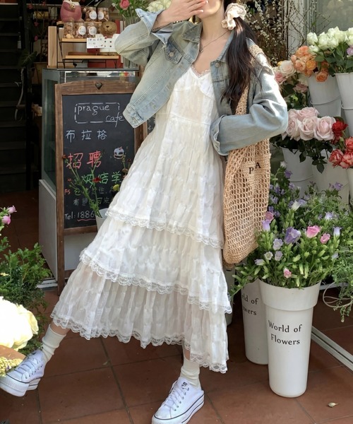 yuue' ( wear )(ユーイ)の「レースティアードロングキャミワンピース(ワンピース・レディース・ブラック/ホワイト・FREE)」の15枚目の写真
