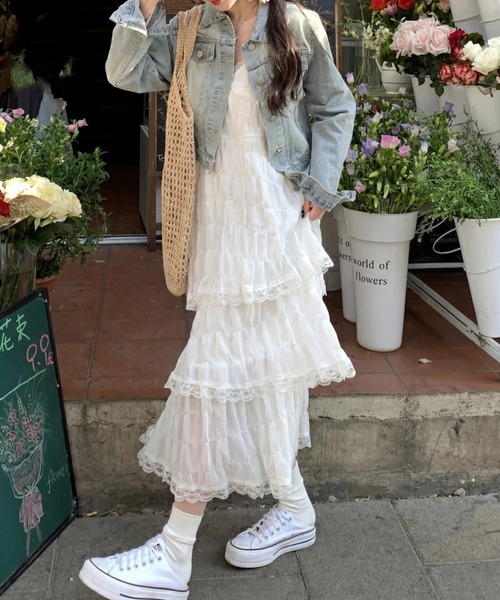 yuue' ( wear )(ユーイ)の「レースティアードロングキャミワンピース(ワンピース・レディース・ブラック/ホワイト・FREE)」の14枚目の写真