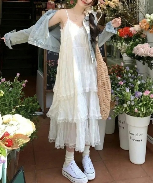yuue' ( wear )(ユーイ)の「レースティアードロングキャミワンピース(ワンピース・レディース・ブラック/ホワイト・FREE)」の13枚目の写真