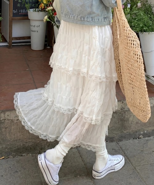 yuue' ( wear )(ユーイ)の「レースティアードロングキャミワンピース(ワンピース・レディース・ブラック/ホワイト・FREE)」の18枚目の写真