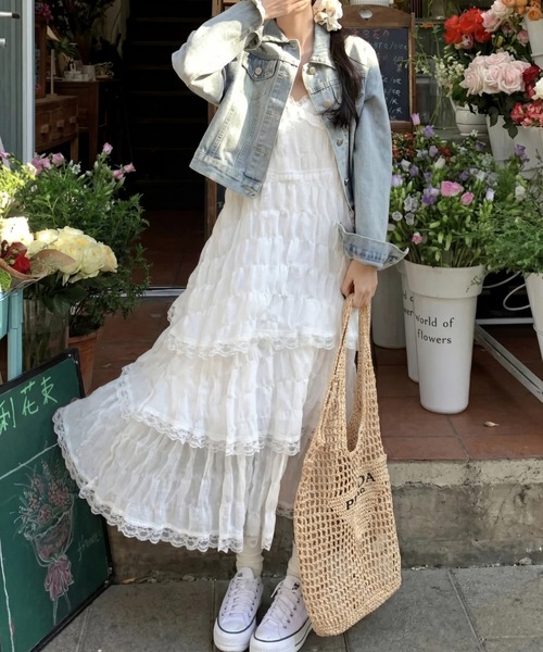 yuue' ( wear )(ユーイ)の「レースティアードロングキャミワンピース(ワンピース・レディース・ブラック/ホワイト・FREE)」の19枚目の写真
